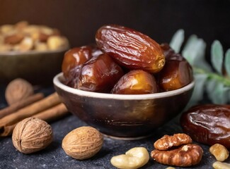 Figs and dried fruits isolated on dark background. Healthy vegan/vegetarian diet food.
