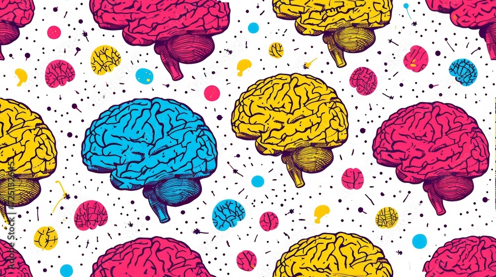 Poster a pattern of a colorful brain with many different colors, ai