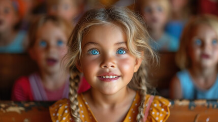 Fototapeta premium surprised happy delighted children watching show at circus or movie in cinema, kids, toddler, emotional, face, portrait, person, childhood, joy, people, performance