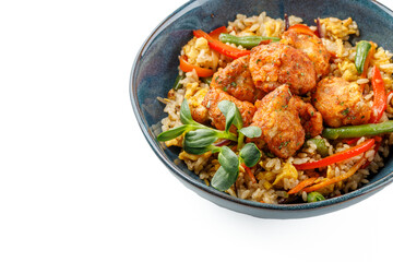 Hibachi rice with kimchi pork on a white background studio food photo 5