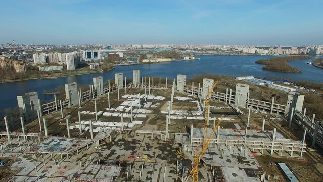 Cityscape and construction site of DreamWorks kids park Island of Dream 