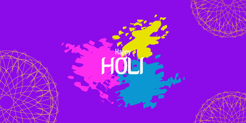 Holi festival happy India carnival of colors. Paints and patterns dark background.. Banner Design Flyer postcards. Vector illustration...