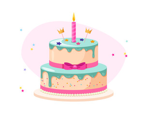 Vector birthday cake with candle
