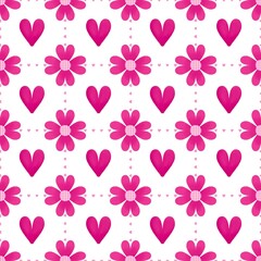 seamless pattern with pink hearts flower 