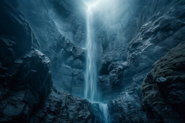 Fototapeta na wymiar Gravity-defying waterfall, landscape capturing a waterfall flowing upward against the laws of gravity.