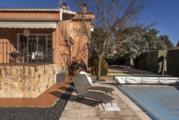 Fototapeta premium Gardens and recreation area outside a single-family home