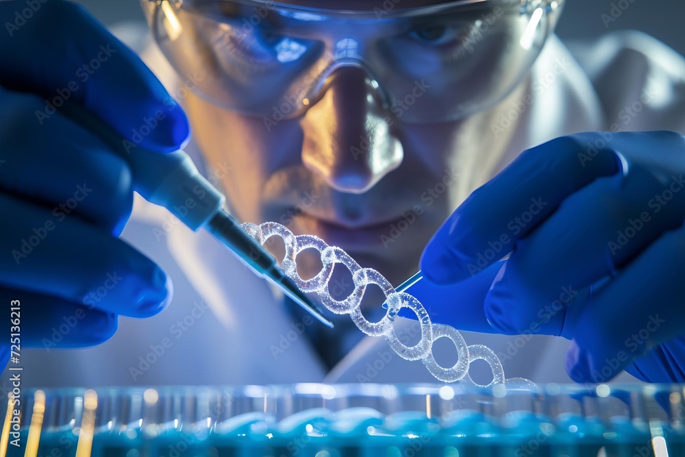 Poster a genetic engineer modifying dna strands with precision tools