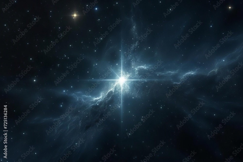 Poster a mysterious dark void in space with a single intensely bright star illuminating the darkness