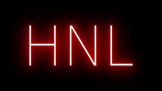 Red retro neon sign with the three-letter identifier for HNL Honolulu International Airport