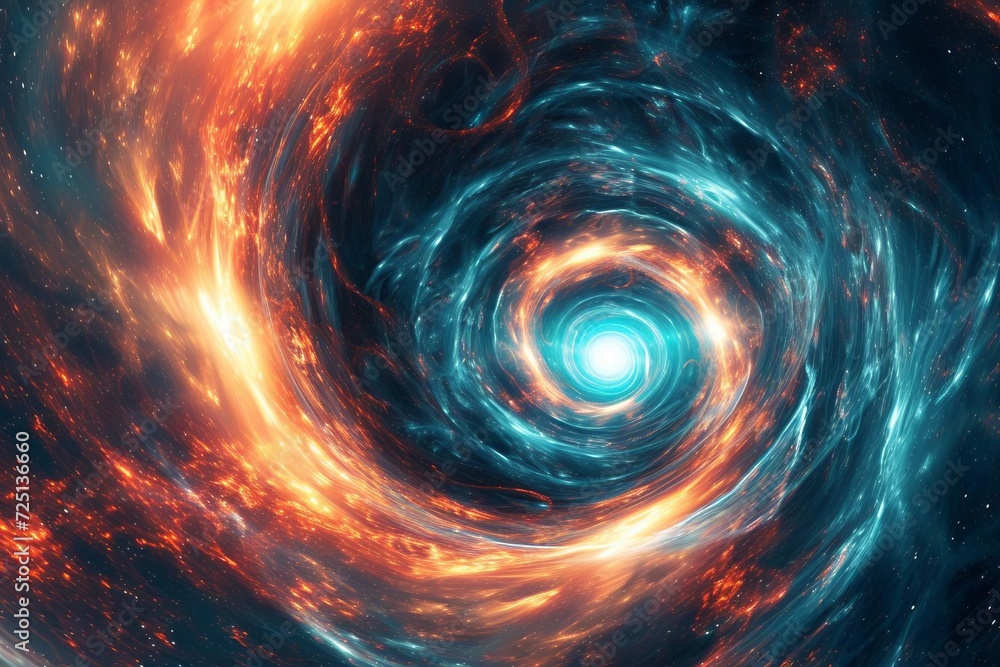 Poster an intergalactic portal with swirling energy fields and a pathway to unknown dimensions