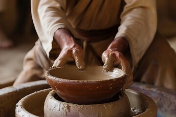 Jesus as a potter Shaping clay Symbolizing creation and the molding of lives