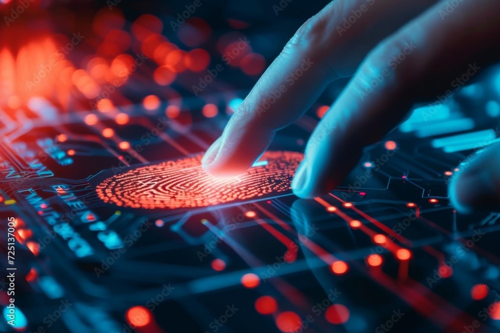 Aufkleber a biometric scanner analyzing a fingerprint for secure access