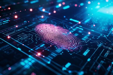A biometric scanner analyzing a fingerprint for secure access - obrazy, fototapety, plakaty