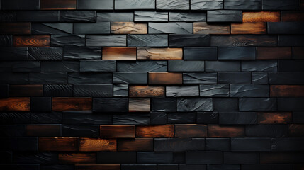 Contemporary Dark Wooden Bricks Wall, Elegant Interior Decor Detail
