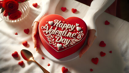 Valentine's Day Celebration: Heart-Shaped Cake with Festive Decorations