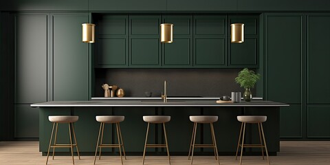 contemporary minimalist dark green kitchen interior design.