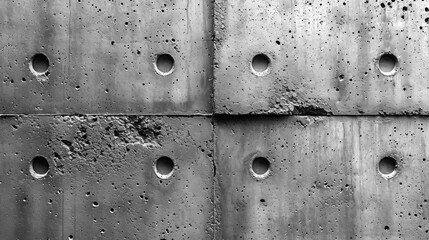  Industrial Grey Cement Wall with Structural Holes and Rough Surface