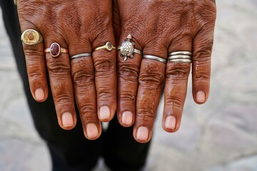 Hands of a carpet seller, carpet weaving, handicrafts in Rajasthan, Jaipur, Rajasthan, India, Asia