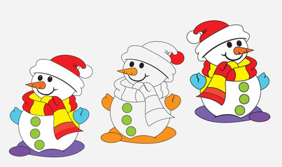 Snowman clipart, isolated vector illustration.