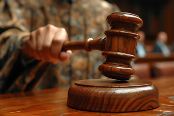 The judge gives the law, by tapping the gavel. Justice concept.
