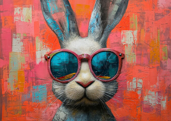 A Painting of a Rabbit Wearing Sunglasses