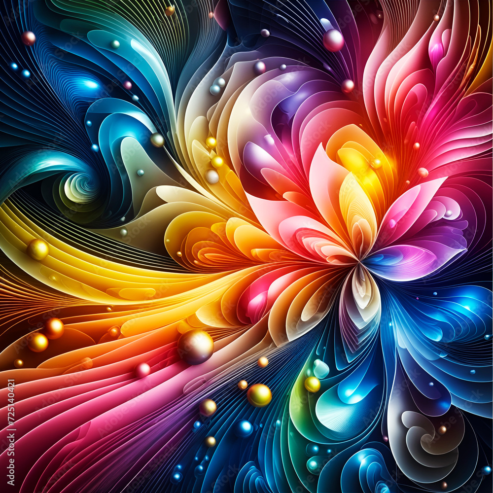 Wall mural abstract flower texture computer wallpaper and background with waves and curves in vivid colors. art
