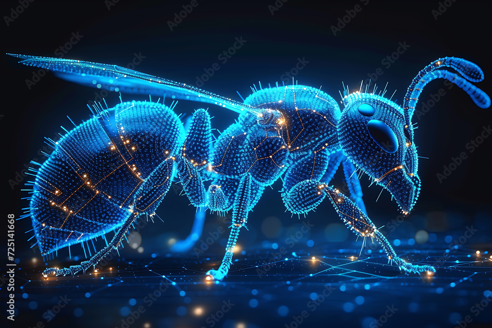 Poster ant. illustration of a digital wireframe polygon. technology of lines and points.