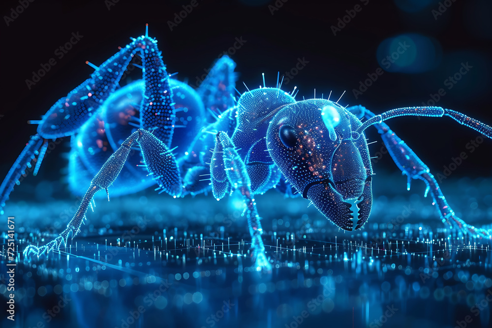 Poster ant. illustration of a digital wireframe polygon. technology of lines and points.