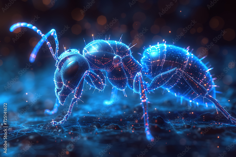 Poster ant. illustration of a digital wireframe polygon. technology of lines and points.