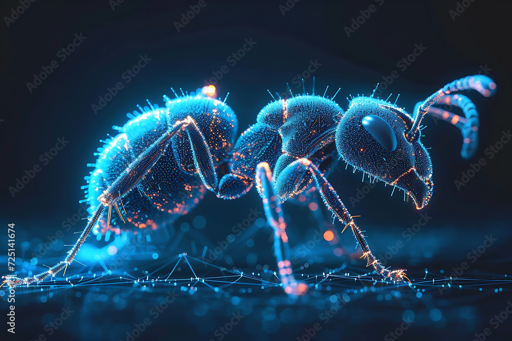 Poster ant. illustration of a digital wireframe polygon. technology of lines and points.
