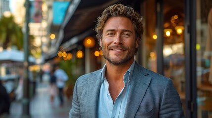 Relaxed Handsome Man in Casual Blazer Downtown