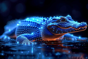 Alligator . Digital wireframe polygon illustration. technology of lines and points.