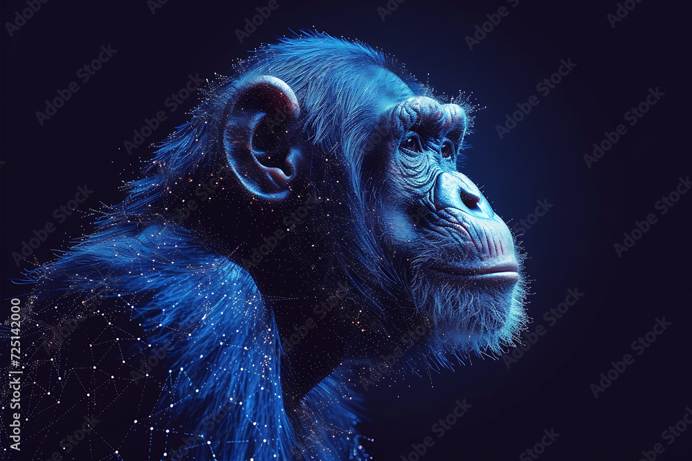 Poster monkey. digital wireframe polygon illustration. technology of lines and points.