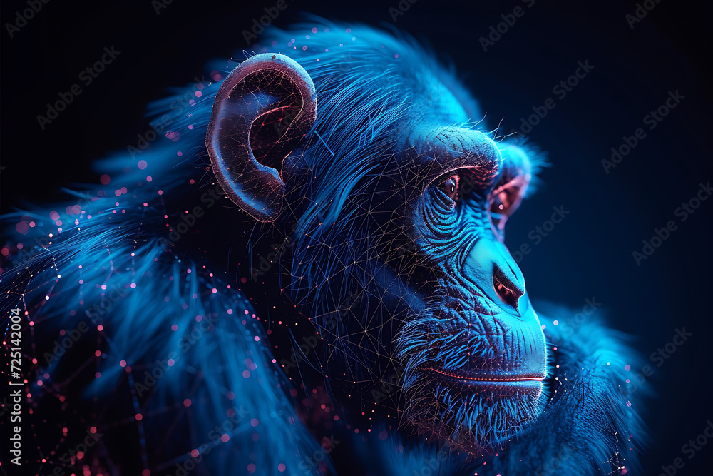 Poster monkey. Digital wireframe polygon illustration. technology of lines and points.