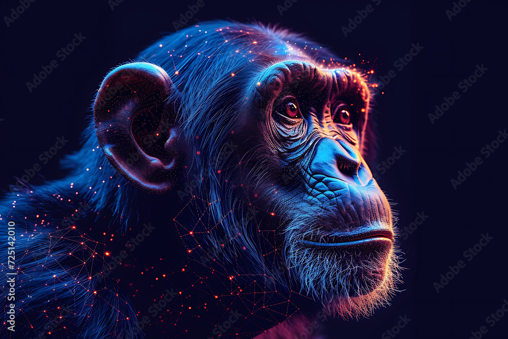 Poster monkey. digital wireframe polygon illustration. technology of lines and points.