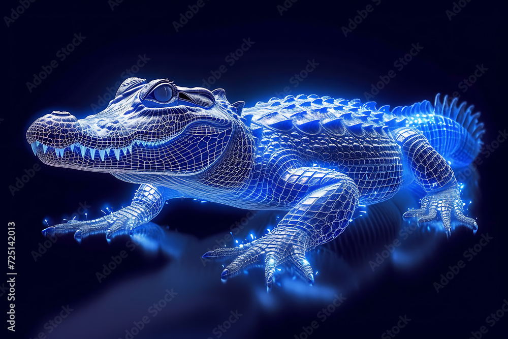 Poster crocodile digital wireframe polygon illustration. technology of lines and points.