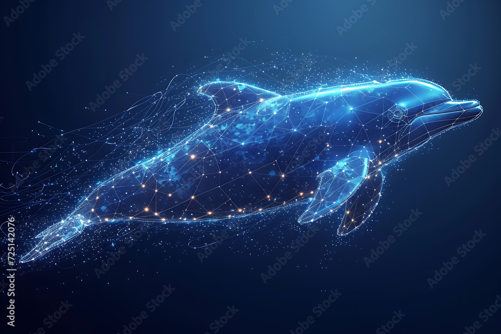 Poster dolphin . digital wireframe polygon illustration. technology of lines and points.