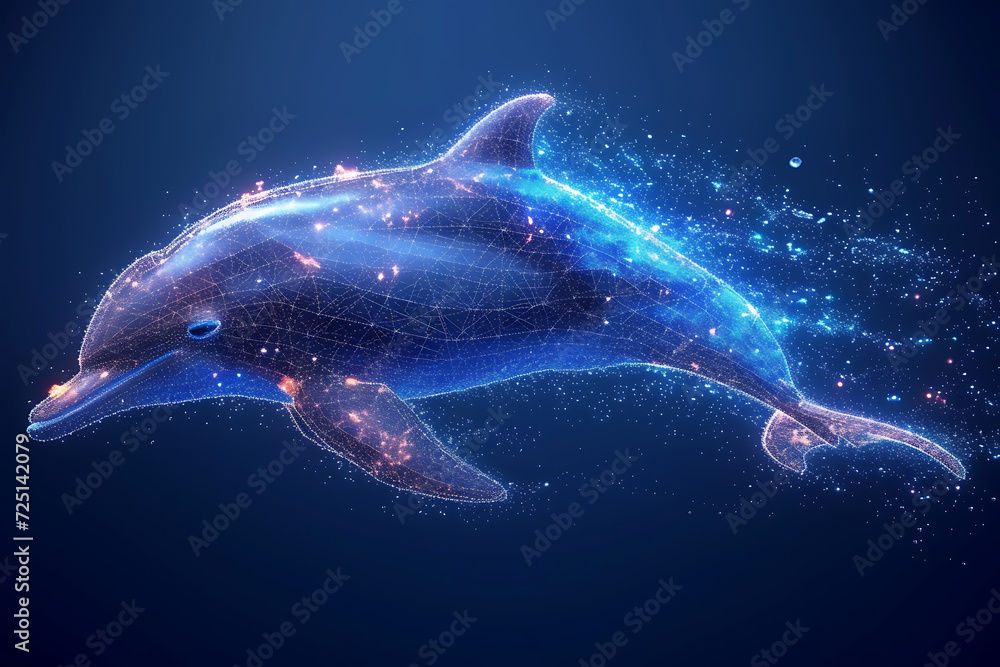 Poster dolphin . digital wireframe polygon illustration. technology of lines and points.