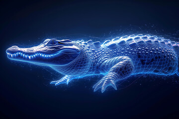 crocodile Digital wireframe polygon illustration. technology of lines and points.
