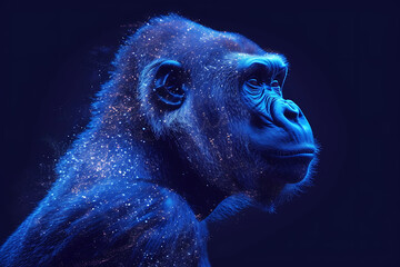 Gorilla  , Digital wireframe polygon illustration. line and dots technology	