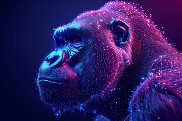 Gorilla  , Digital wireframe polygon illustration. line and dots technology	 - obrazy, fototapety, plakaty