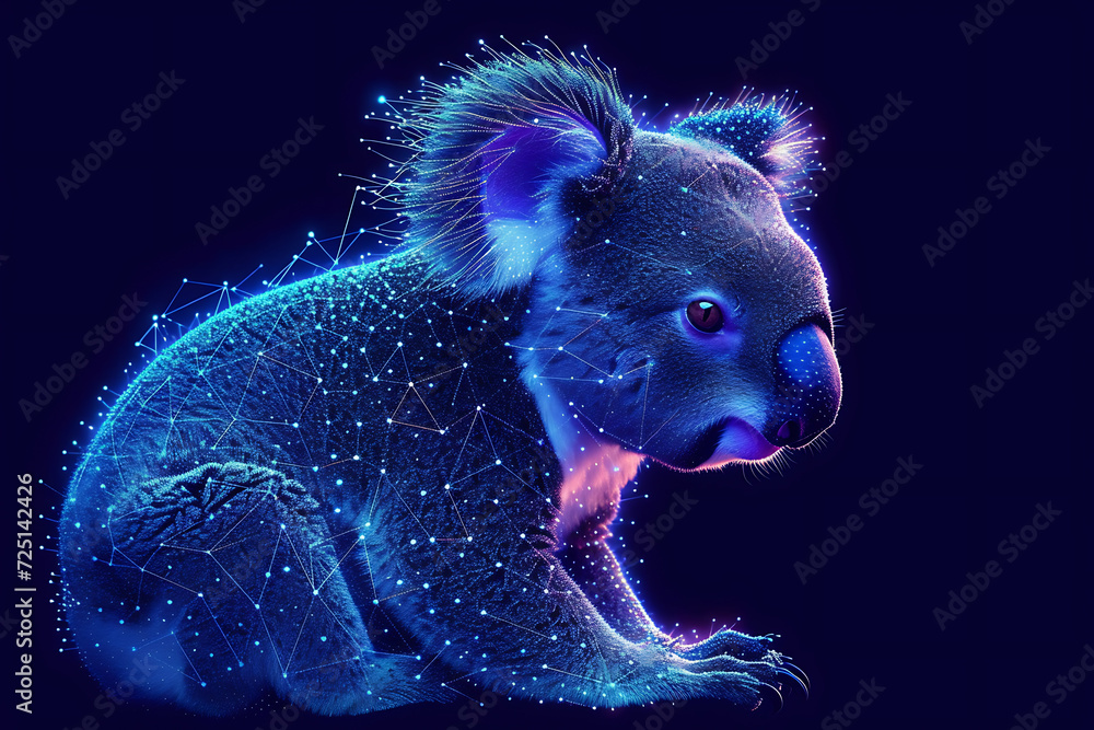 Poster koala. digital wireframe polygon illustration. technology of lines and points.