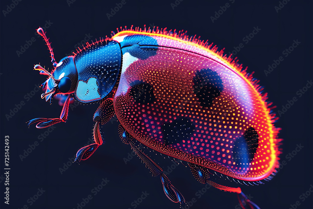 Poster ladybug. digital wireframe polygon illustration. technology of lines and points.