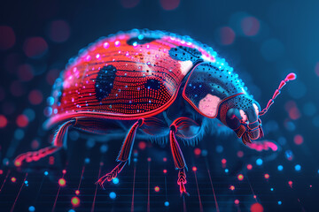 ladybug. Digital wireframe polygon illustration. technology of lines and points.
