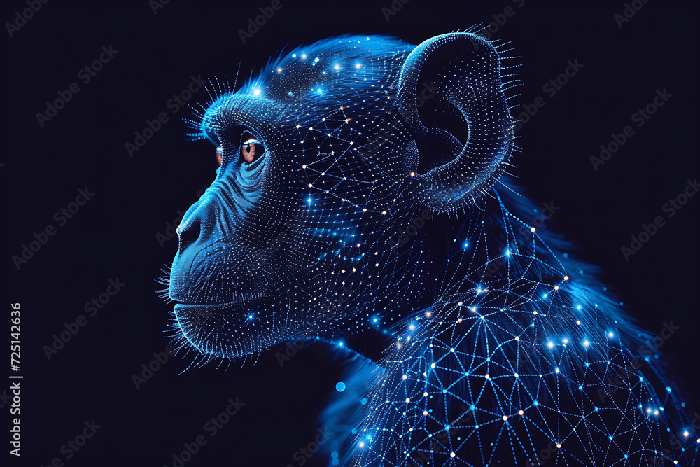 Poster monkey. digital wireframe polygon illustration. technology of lines and points.