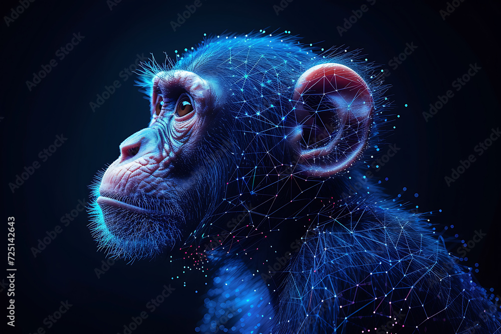 Poster monkey. digital wireframe polygon illustration. technology of lines and points.