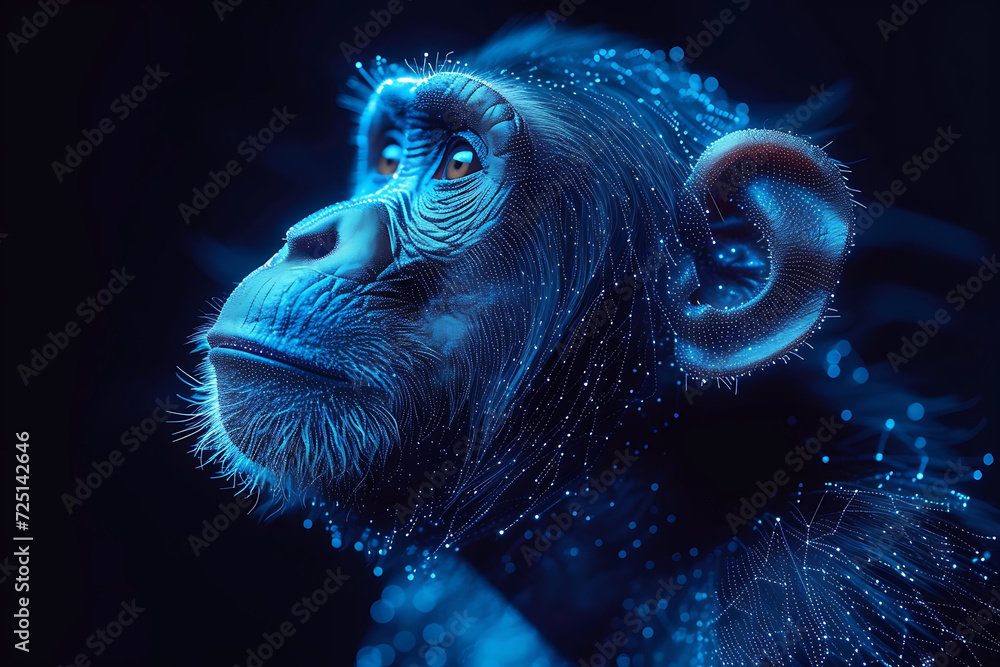 Poster monkey. digital wireframe polygon illustration. technology of lines and points.