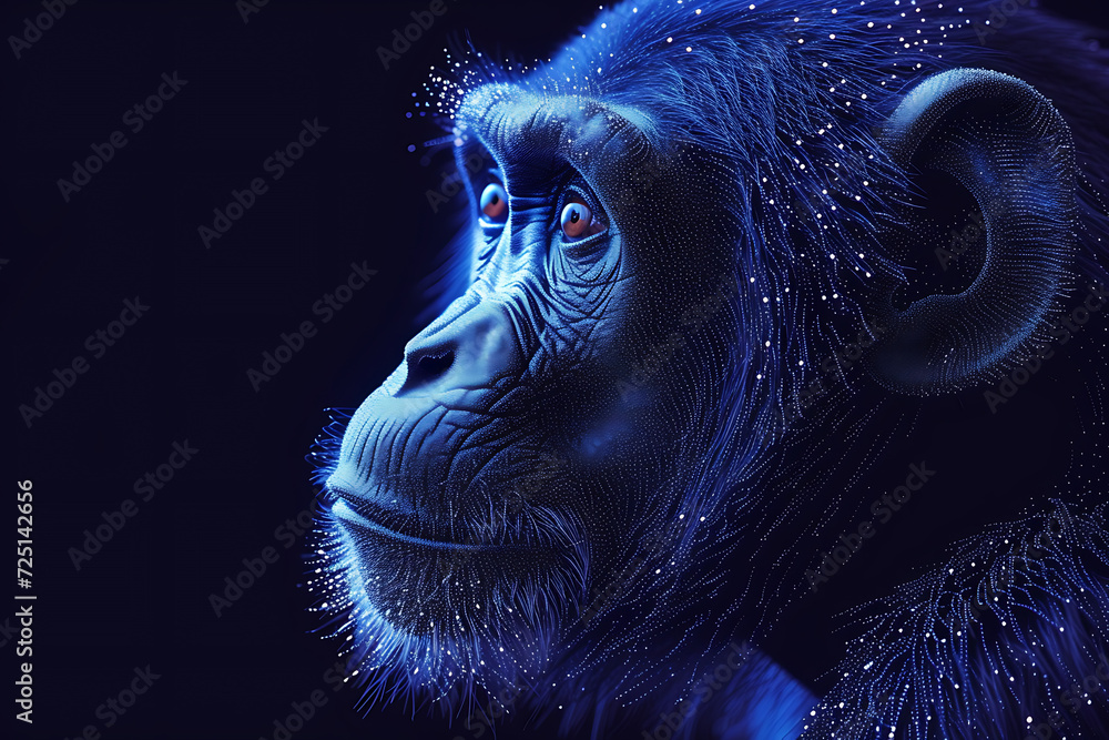 Poster monkey. digital wireframe polygon illustration. technology of lines and points.