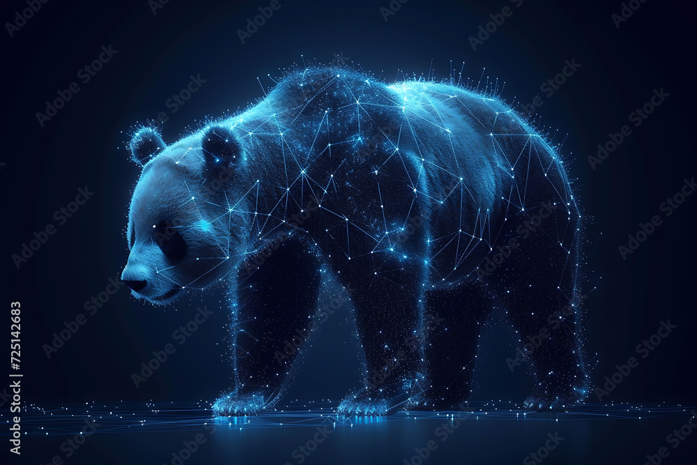 Poster panda bear. digital wireframe polygon illustration. technology of lines and points.
