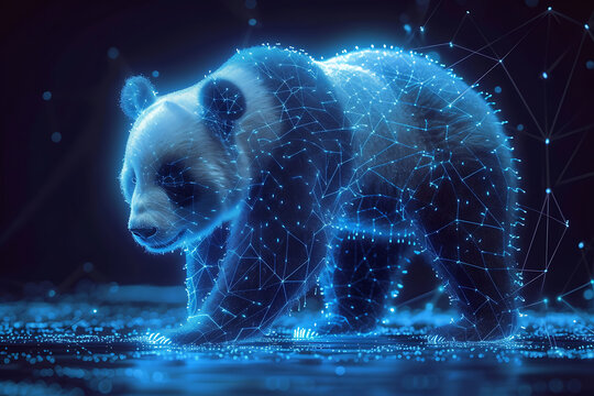 panda bear. Digital wireframe polygon illustration. technology of lines and points.